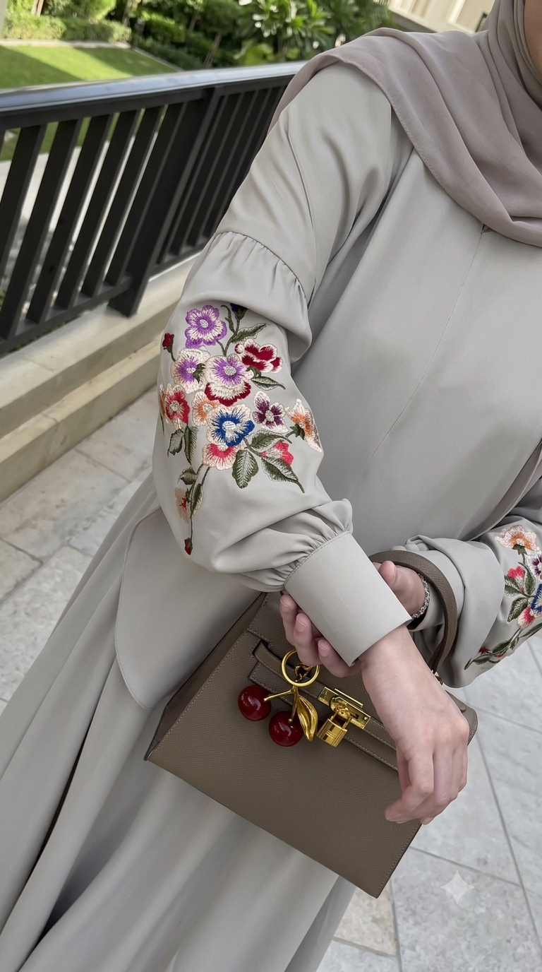 الحجاب الأكثر طلباً بتطريز الأكمام الفاخر💐